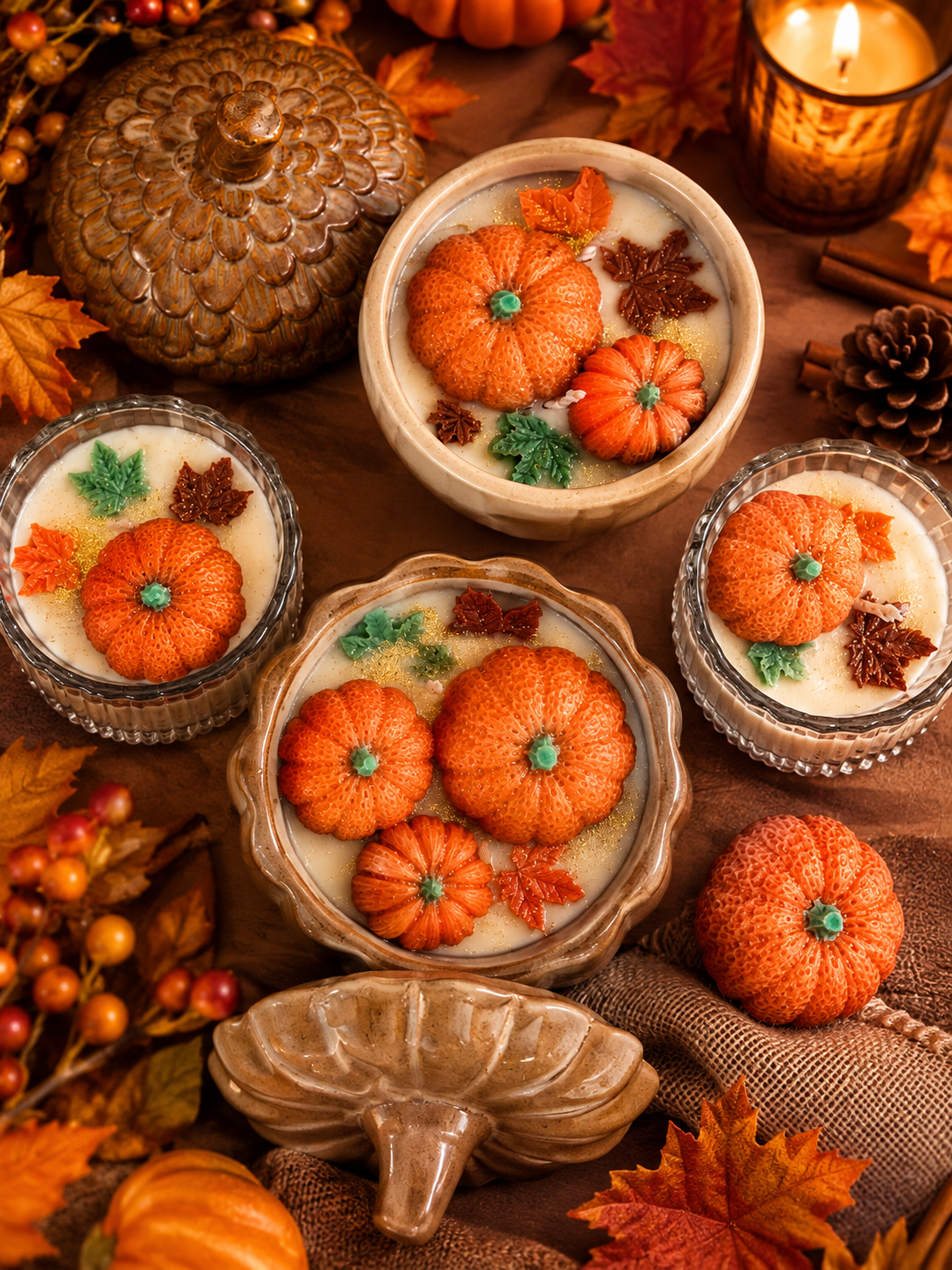 🍂 Vela Artesanal de Otoño en Bombonera de Cristal – Cera de Soja Natural