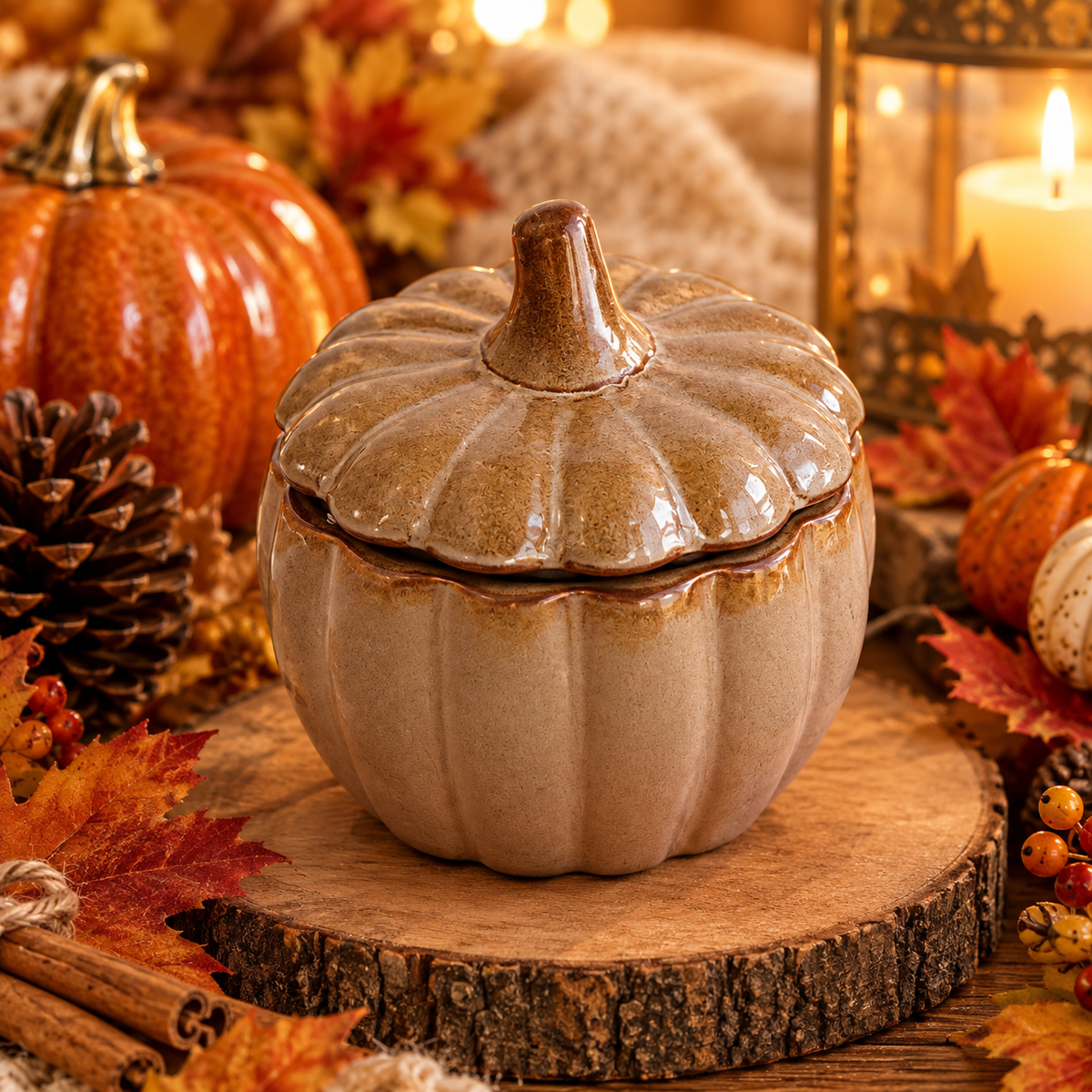 Vela de Calabaza y bellota de Otoño Artesanal | Cera de Soja Natural y Aroma Otoñal