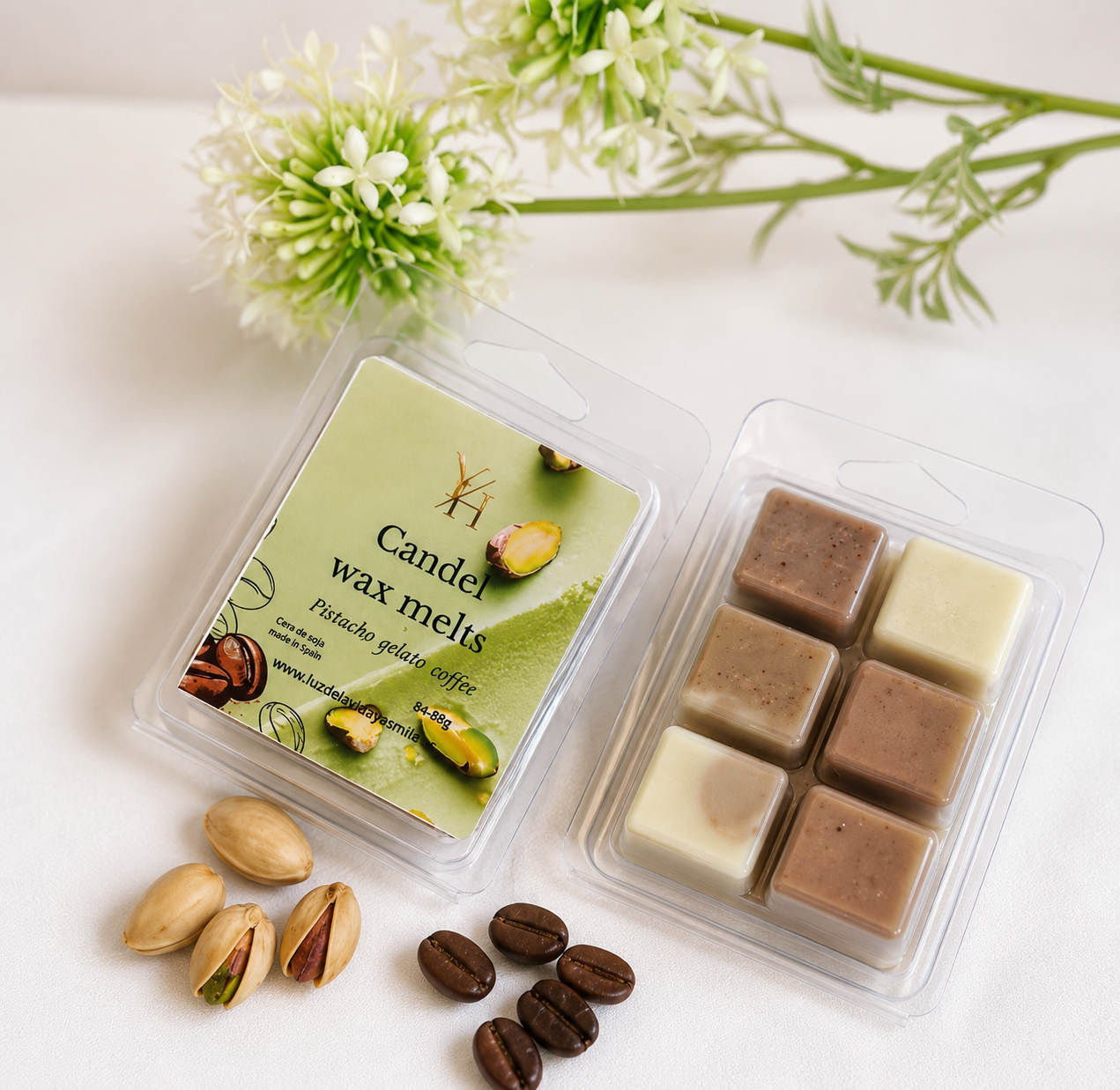 Wax Melts Artesanales Aroma Pistacho Gelato Café – Cera de Soja Natural