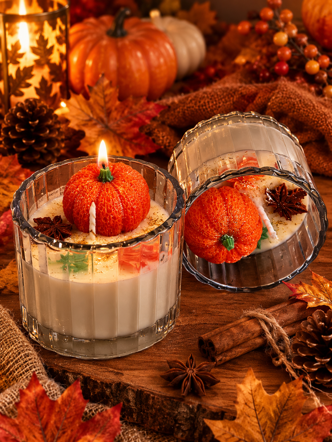 🍂 Vela Artesanal de Otoño en Bombonera de Cristal – Cera de Soja Natural