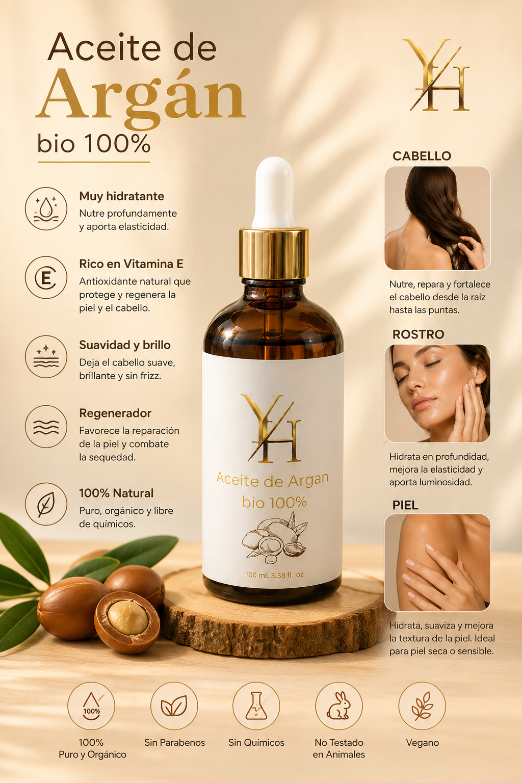 Aceite de Argán Bio 100% Puro | Para piel y cabello | Luz de la Vida Yasmila
