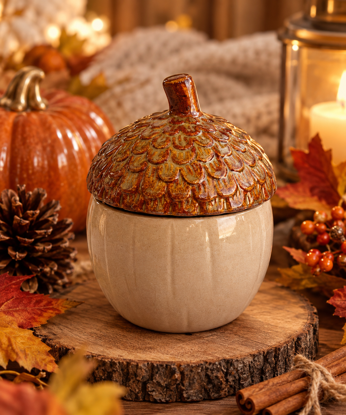 Vela de Calabaza y bellota de Otoño Artesanal | Cera de Soja Natural y Aroma Otoñal