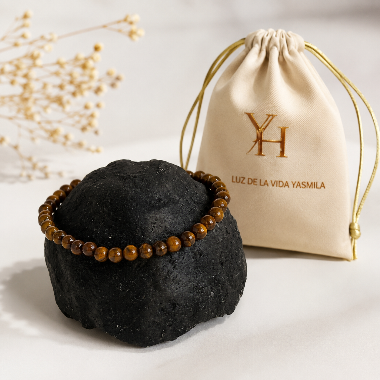 Pulsera Elástica de Piedra Natural – Hematita y Ojo de Tigre (4 mm)