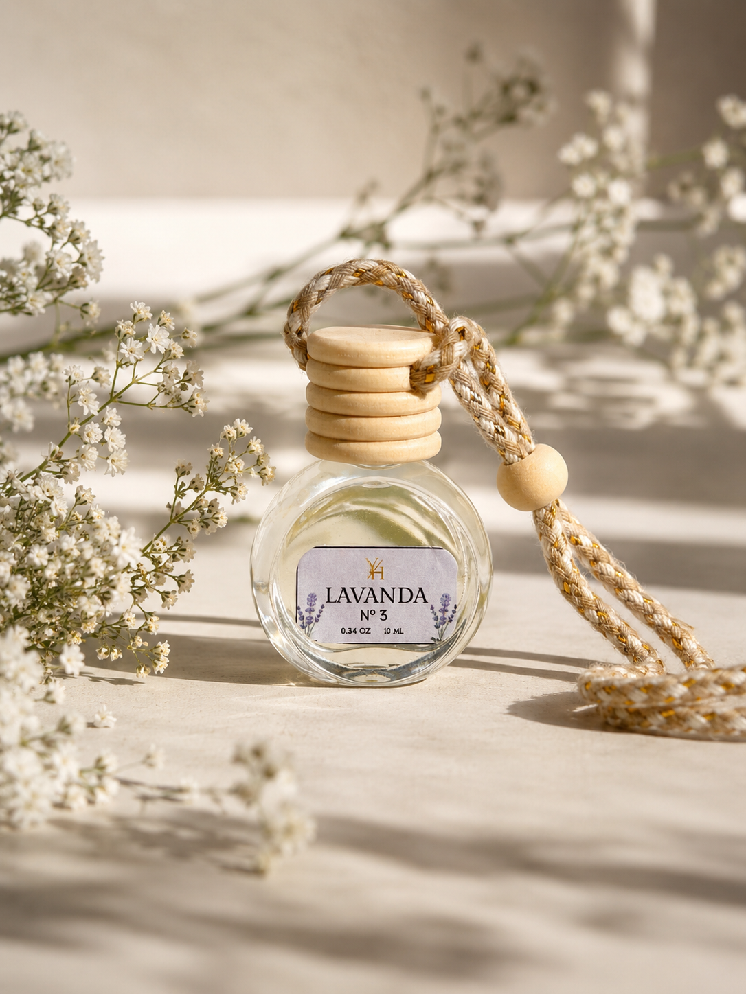 Ambientador de Coche Artesanal – Lavanda, Gardenia, Jazmín y Flor de Azahar | 10 ml