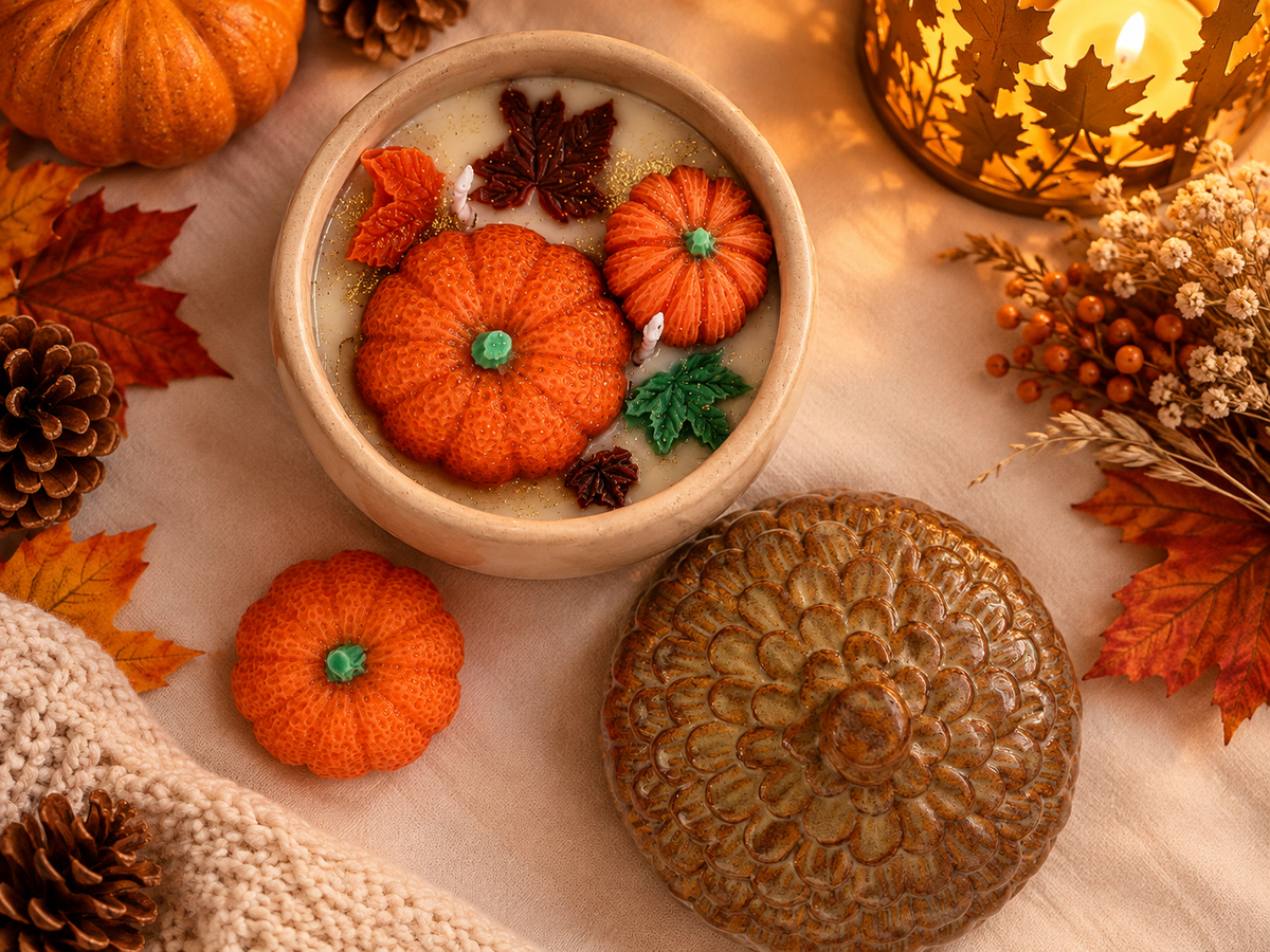 Vela de Calabaza y bellota de Otoño Artesanal | Cera de Soja Natural y Aroma Otoñal