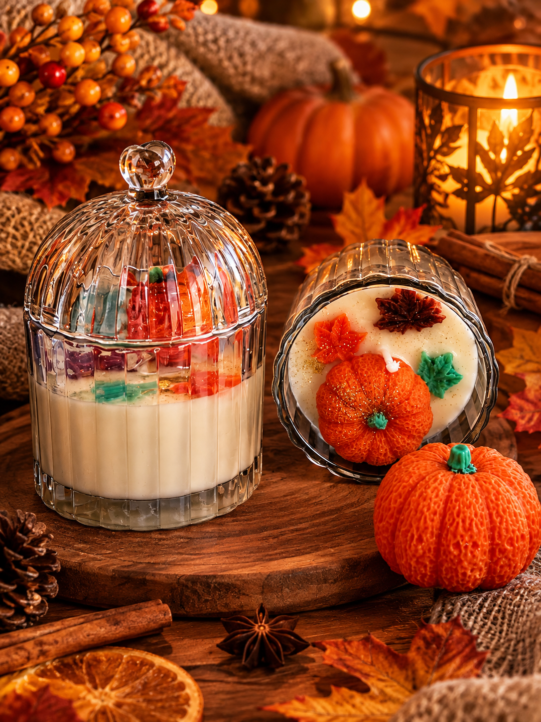 🍂 Vela Artesanal de Otoño en Bombonera de Cristal – Cera de Soja Natural