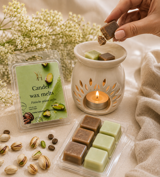 Wax Melts Artesanales Aroma Pistacho Gelato Café – Cera de Soja Natural