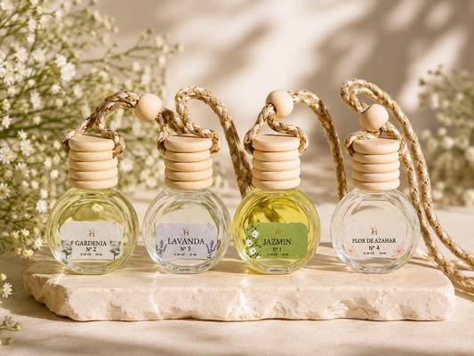 Ambientador de Coche Artesanal – Lavanda, Gardenia, Jazmín y Flor de Azahar | 10 ml